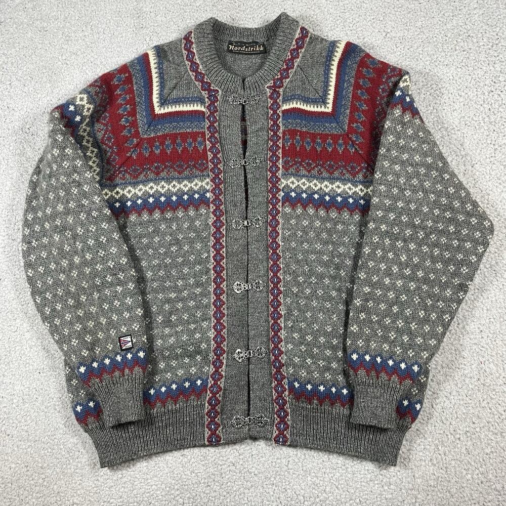 Nordstrikk Norway Sweater Mens L Gray Metal Clasp Vintage Cardigan Norwegian